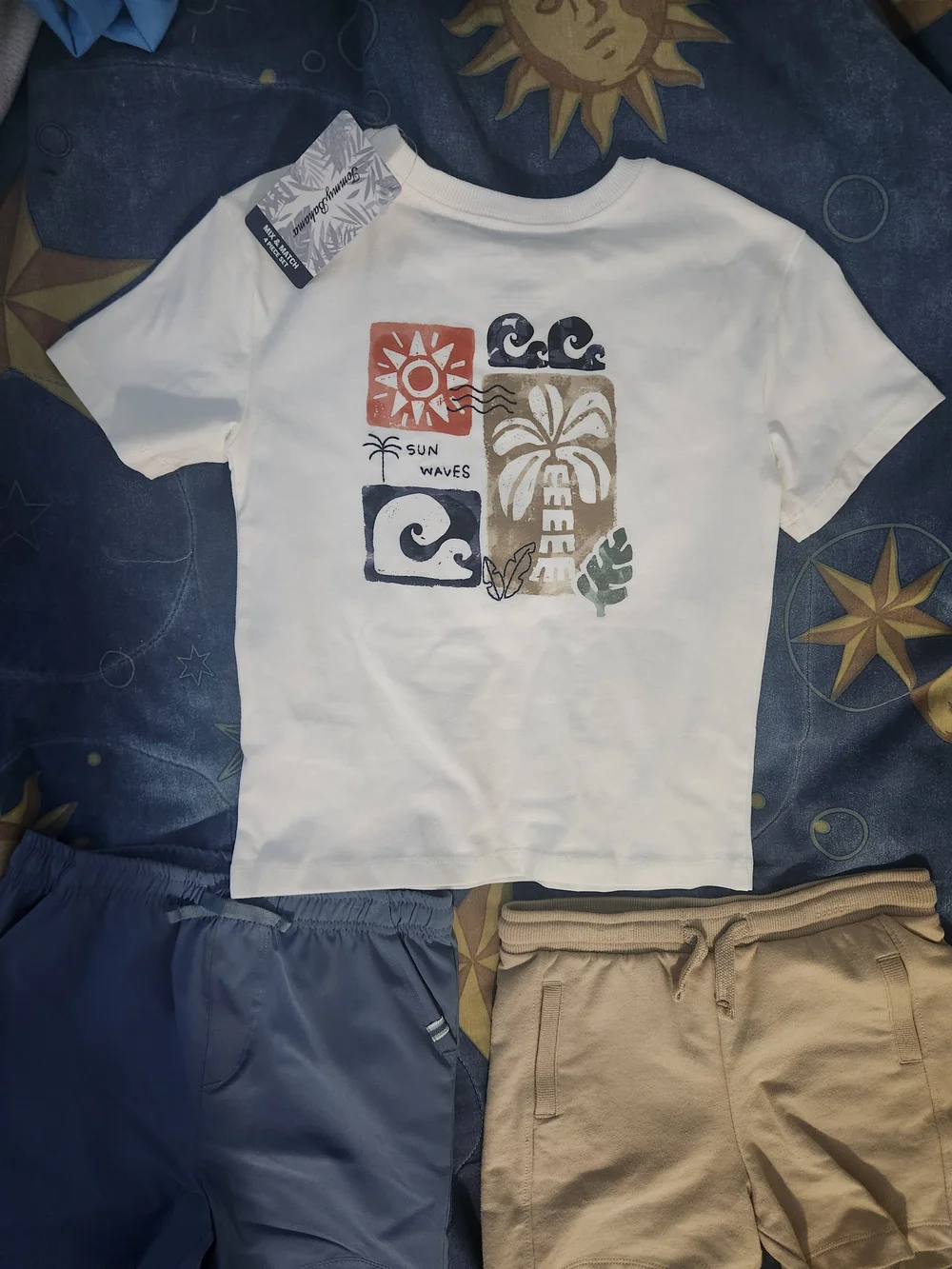 Tommy Bahama Kids White Tee with Blue and Tan Shorts  3-Piece Set